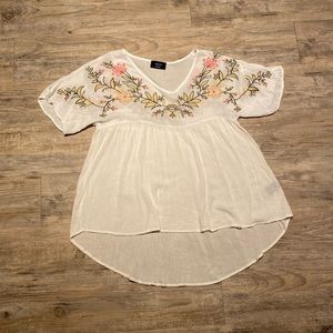 Vici Embroidered Vneck Peplum Top